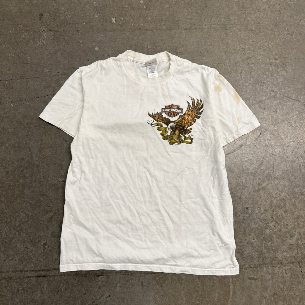 Harley Davidson Grand Cayman Islands T-Shirt Mens‎ Large White Eagle Graphic Vtg